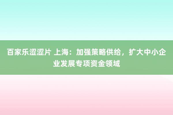 百家乐涩涩片 上海：加强策略供给，扩大中小企业发展专项资金领域